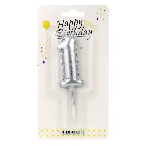[56508] Silver Birthday Number Candle 1 - Cake Topper - 10cm