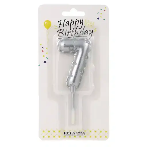 [56520] Silver Birthday Number Candle 7 - Cake Topper - 10cm