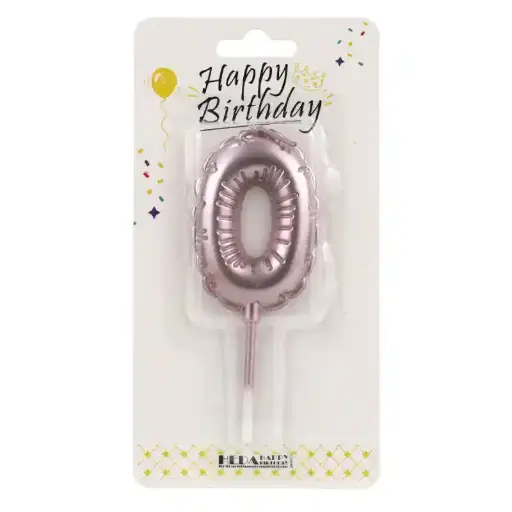 [56526] Rose Gold 0 Birthday Number Candle - Cake Topper - 10cm