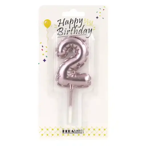 [56530] Rose Gold 2 Birthday Number Candle - Cake Topper - 10cm