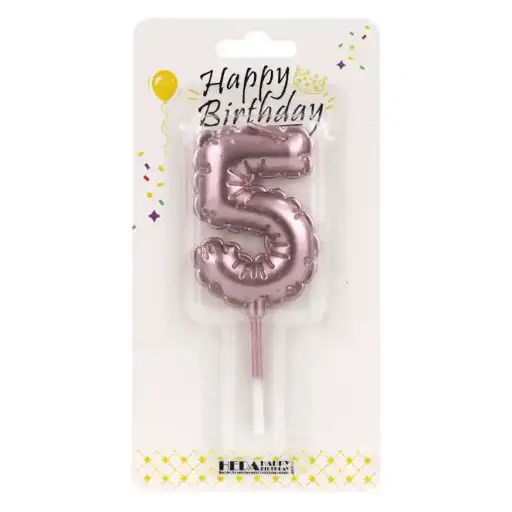 [56536] Rose Gold 5 Birthday Number Candle - Cake Topper - 10cm
