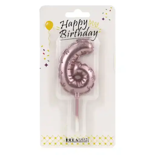 [56538] Rose Gold 6 Birthday Number Candle - Cake Topper - 10cm