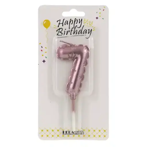 [56540] Rose Gold 7 Birthday Number Candle - Cake Topper - 10cm
