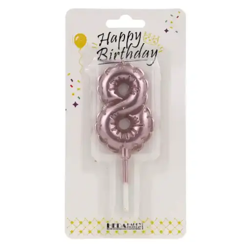 [56542] Rose Gold 8 Birthday Number Candle - Cake Topper - 10cm