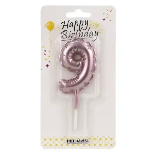 [56544] Rose Gold 9 Birthday Number Candle - Cake Topper - 10cm