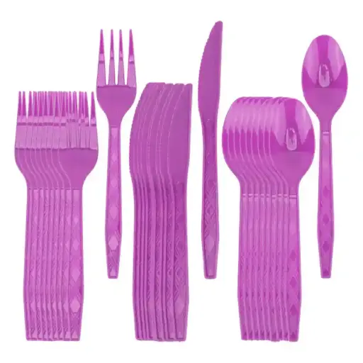 [56033] Purple plastic cutlery set 30 pcs