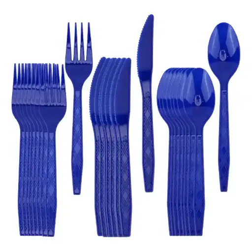 [56063] Dark Blue plastic cutlery set 30 pcs