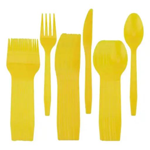 [56127] Yellow plastic cutlery set 30 pcs