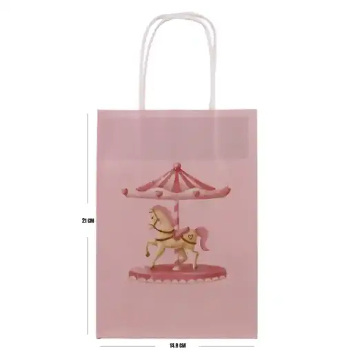 [56393] Carousel Party Bag – Pink Paper Gift Bag - 6 pcs