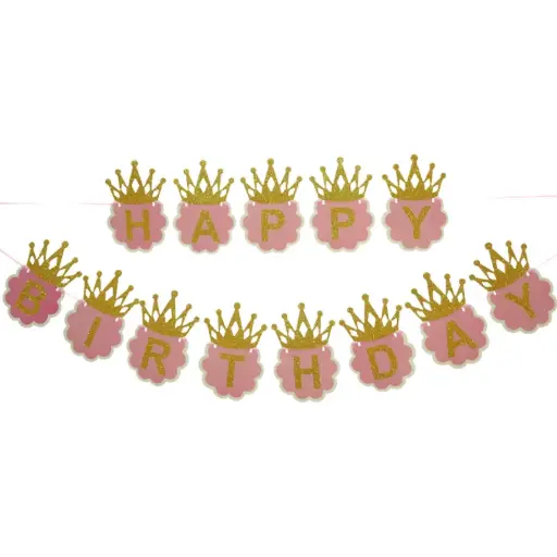 [56558] Pink Crown Happy Birthday Banner 5 M