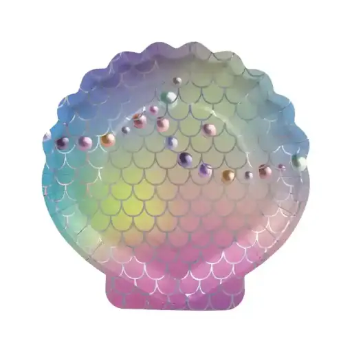 [00055985] Mermaid Party Plates Shell Shape – 7 in, 8 Pcs