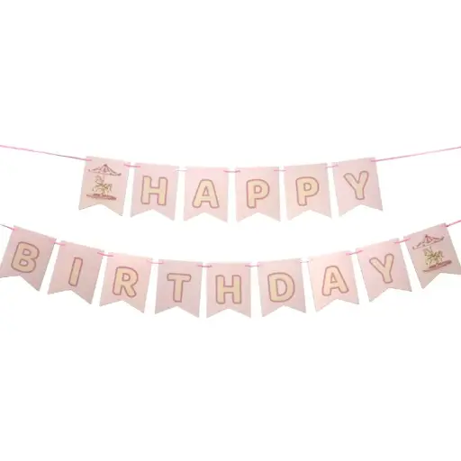 [56383] Pink Carousel Happy Birthday Banner