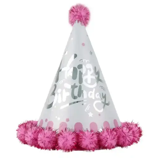 [56946] Silver and Pink Birthday Hat – 18 cm