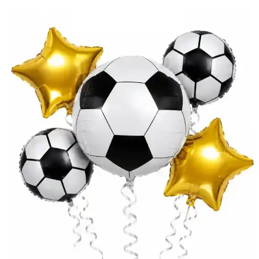 [56984] Soccer Ball & Gold Star Balloon Bouquet 5pcs