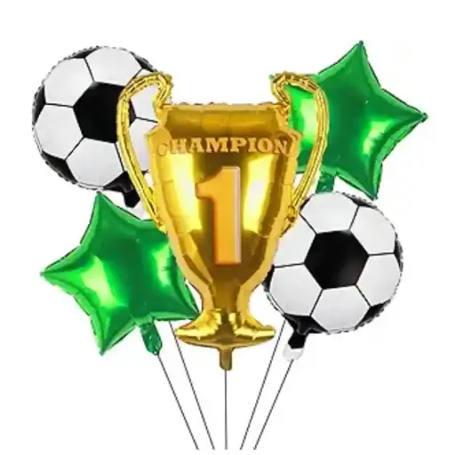 [00057185/T-184] Champion Trophy & Soccer Balloon Bouquet,6pcs 