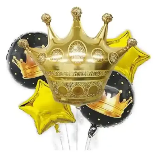 [00057216/T-107-A] Royal Gold Crown Balloon Bouquet,7pcs 