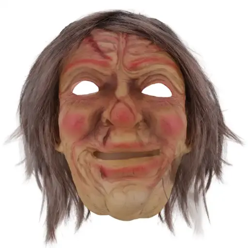 [00057409] Old Witch Mask with Hair – Creepy Halloween Costume Accessory