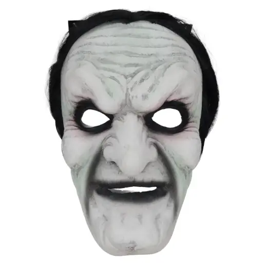 [00057411] Creepy Witch Mask Green Face – Halloween Costume Mask for Adults