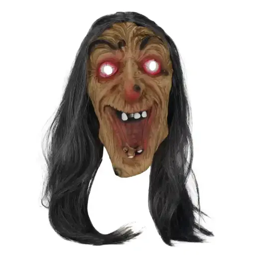 [00057413] Evil Witch Mask with Glowing Eyes – Scary Halloween Costume Accessory