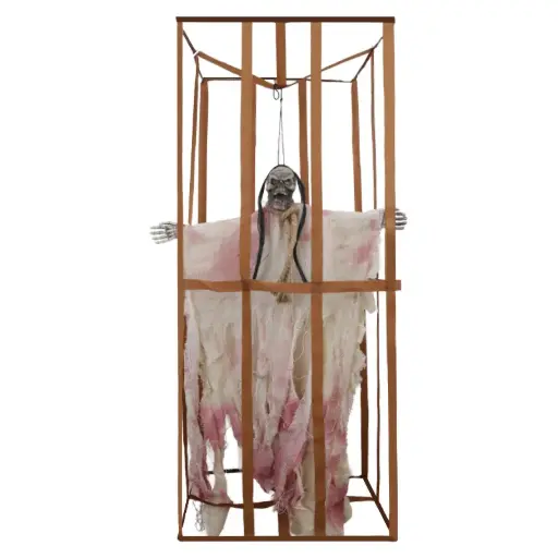 [00057321] Hanging Skeleton in Cage – Haunted House Halloween Decoration