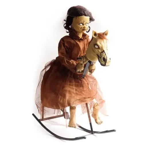 [00057385] Scary Halloween Animated Doll on Rocking Horse Prop Decoration