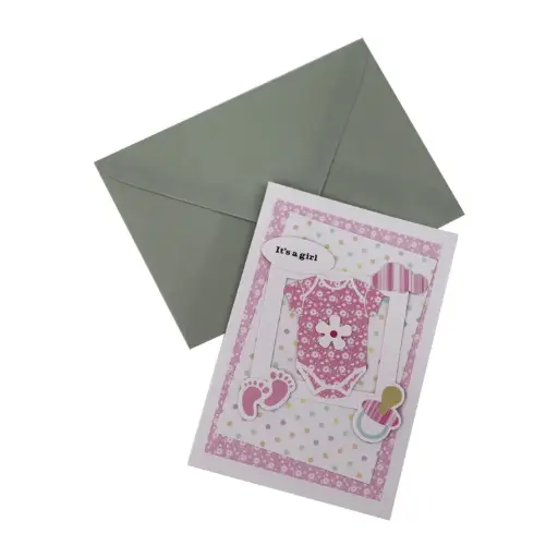 [00057507] It's Girl Card Pink with Foot 