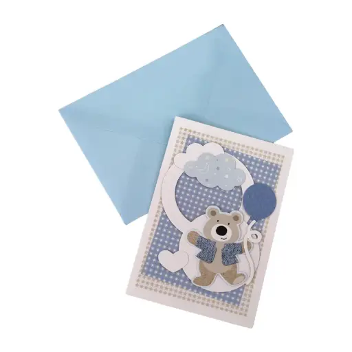[00057513] Bear with Balloon Card Blue