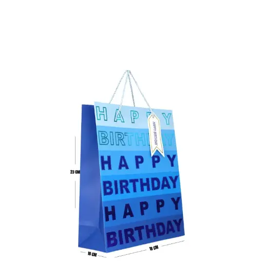 [00057595] Blue Happy Birthday Gift Bag – Small (23 × 18 × 10 cm)