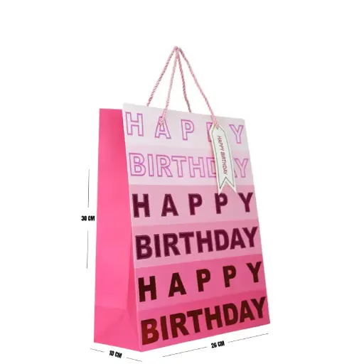[00057603] Pink Happy Birthday Gift Bag – Medium (30 × 26 × 10 cm)