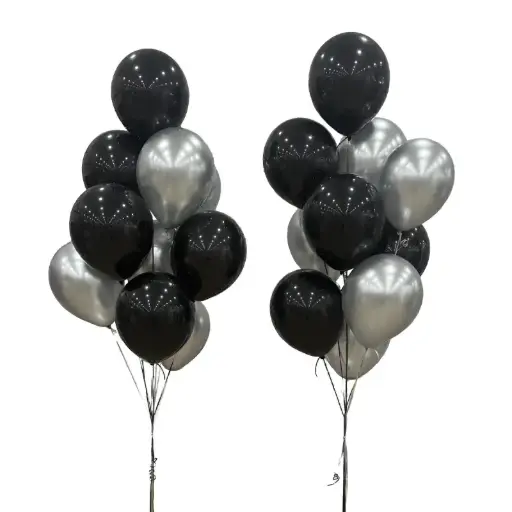 Black and Silver Balloon Bouquet – Set of Two with Weights