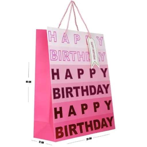 [00057609] Pink Happy Birthday Gift Bag – Large (40 × 28 × 12 cm)