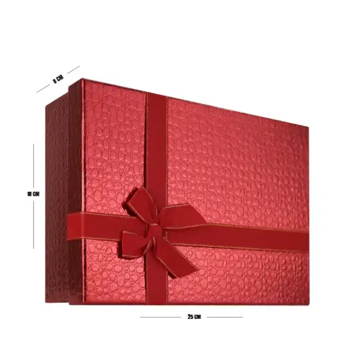 [00057675] Red Luxury Textured Gift Box with Ribbon – 25 x 18 x 8 cm