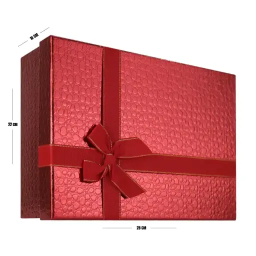 [00057687] Red Premium Textured Gift Box with Ribbon – 28 x 22 x 8 cm