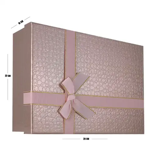 [00057689] Blush Pink Premium Textured Gift Box with Ribbon – 28 x 22 x 8 cm