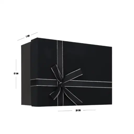 [00057709] Black Matte Gift Box with Ribbon – 20 x 12 x 7 cm