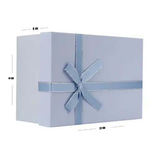 [00057713] Baby Blue Matte Gift Box with Ribbon – 22 x 14 x 9 cm