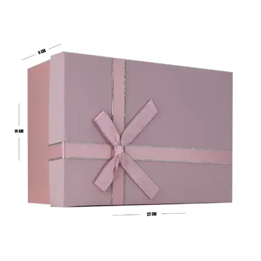 [00057715] Pink Matte Gift Box with Ribbon – 22 x 14 x 9 cm