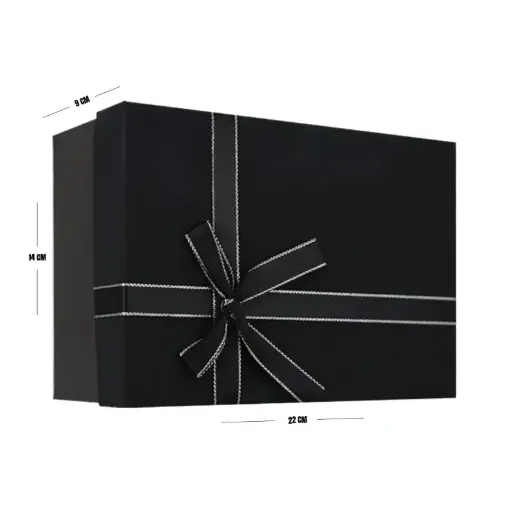 [00057721] Black Matte Gift Box with Ribbon – 22 x 14 x 9 cm