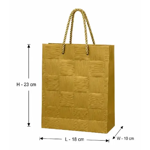 [00057735] Luxury Gold Textured Gift Bag with - Small – 18x10x23 cm