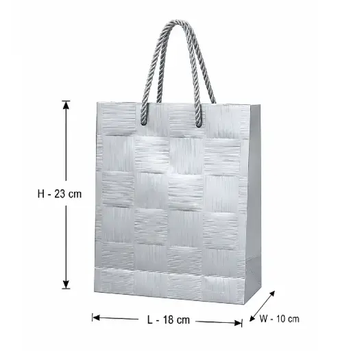 [00057743] Stylish Silver Textured Paper Gift Bag -Small – 18x10x23 cm