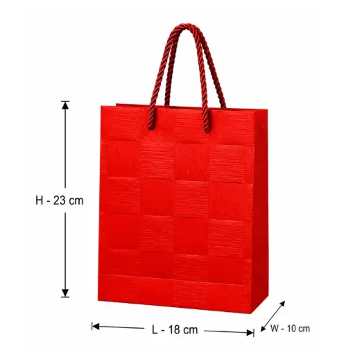 [00057745] Premium Red Textured Paper Gift Bag - Small – 18x10x23 cm
