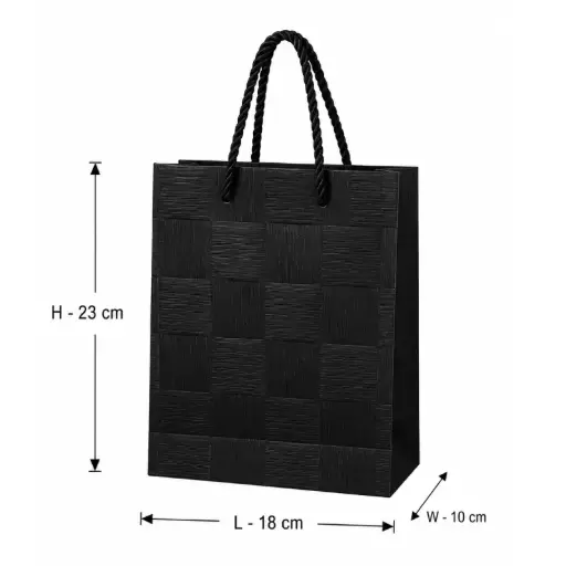 [00057747] Elegant Black Textured Gift Bag with -Small – 18x10x23 cm