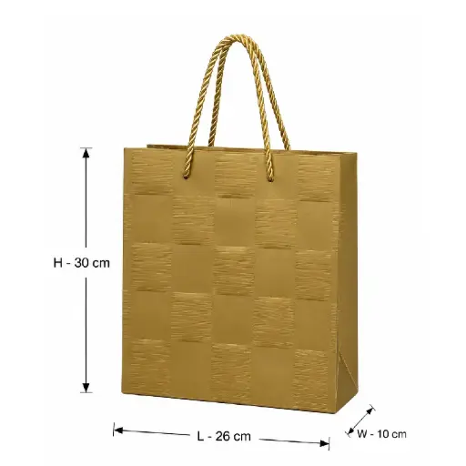[00057751] Luxury Gold Textured Paper Gift Bag - Medium – 26x10x30 cm