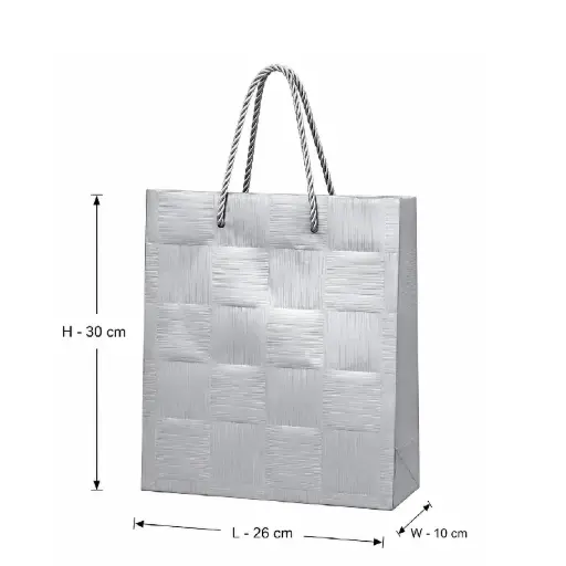 [00057753] Stylish Silver Textured Shopping Gift Bag - Medium – 26x10x30 cm