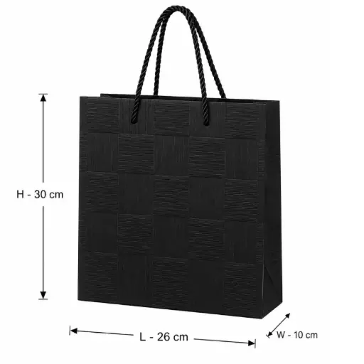 [00057755] Elegant Black Paper Gift Bag - Medium – 26x10x30 cm