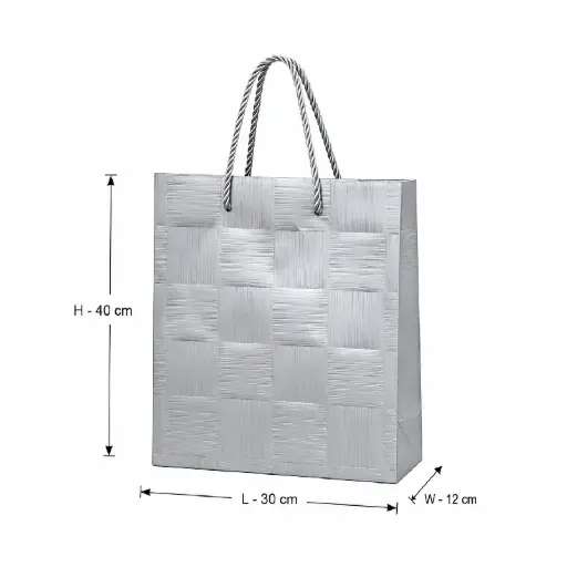 [00057763] Stylish Silver Large Textured Gift Bag – 30x12x40 cm