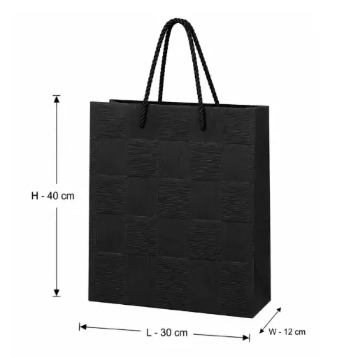 [00057765] Elegant Black Large Shopping Gift Bag – 30x12x40 cm
