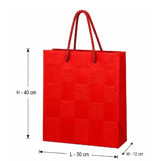 [00057767] Premium Red Large Paper Gift Bag with - Large – 30x12x40 cm