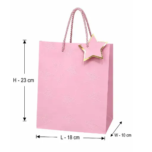 [00057771] Pink Star Design Premium Paper Gift Bag - Small – 18x10x23 cm