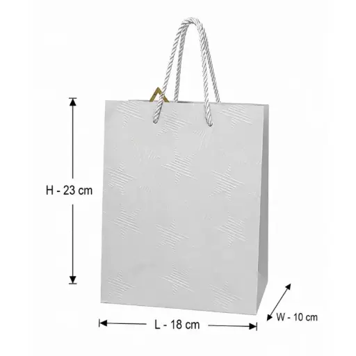 [00057775] Silver Star Pattern Paper Gift Shopping Bag - Small – 18x10x23 cm